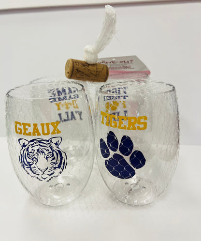 4PK Tigers Shatterproof Wine Glasses