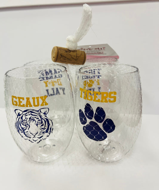 4PK Tigers Shatterproof Wine Glasses