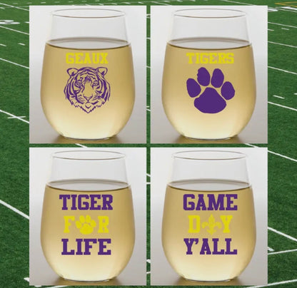 4PK Tigers Shatterproof Wine Glasses