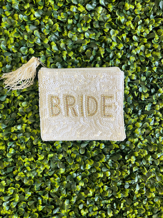 Bride Sequin Bead Canvas Pouch with A Tassel