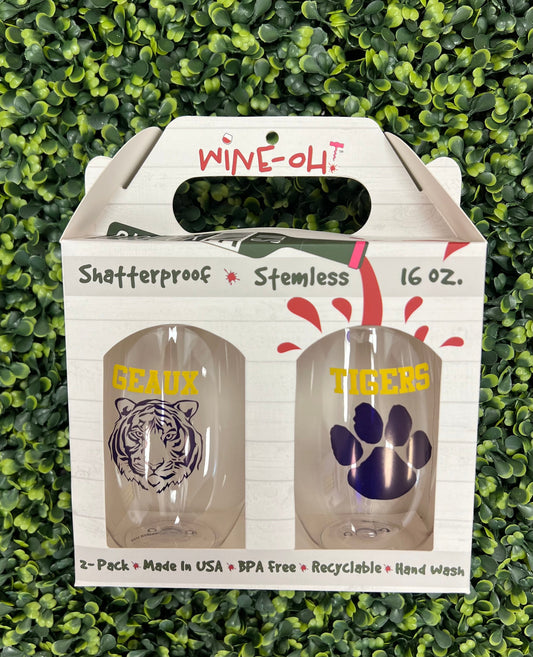 2Pk Tigers Shatterproof Wine Glasses